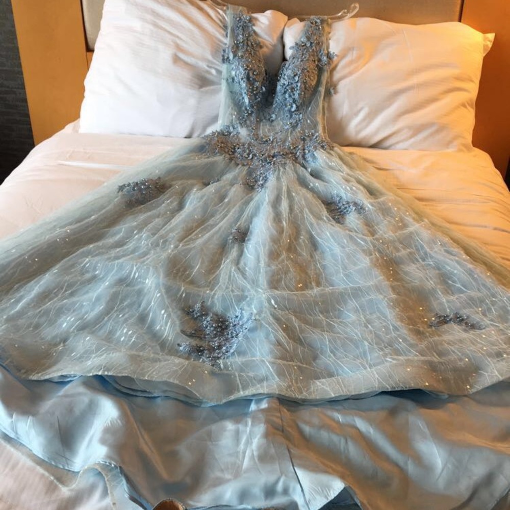 GORGEOUS LIGHT BLUE SHIMMER DRESS—perfect for prom